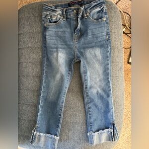 Blue Distressed Jeans with Frayed Hem